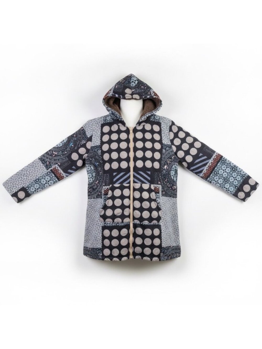 Cellabie Mens Multicolor Hooded Coat Patchwork Pattern Sz 5XL